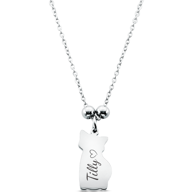 Personalised Cat-Shaped Pet Memorial Necklace – Engraved with Name
