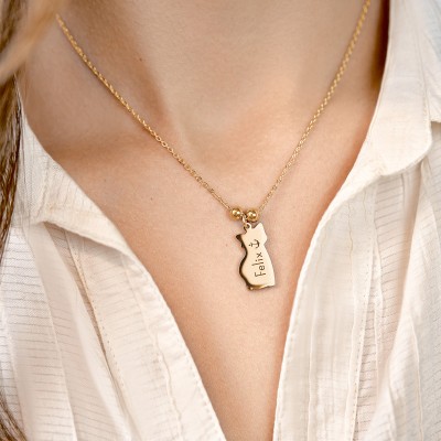 Personalised Cat-Shaped Pet Memorial Necklace –...