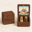 Personalised Wooden Pet Memorial Keepsake Box with 2 Glass Vials for Ashes & Fur Storage - With Photo, Name, Dates & Tribute