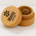 Round Wooden Pet Memorial Keepsake for Ashes or Fur Storage - Engraved with Name, Dates & Paw Print Design