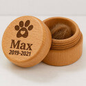 Round Wooden Pet Memorial Keepsake for Ashes or Fur Storage - Engraved with Name, Dates & Paw Print Design