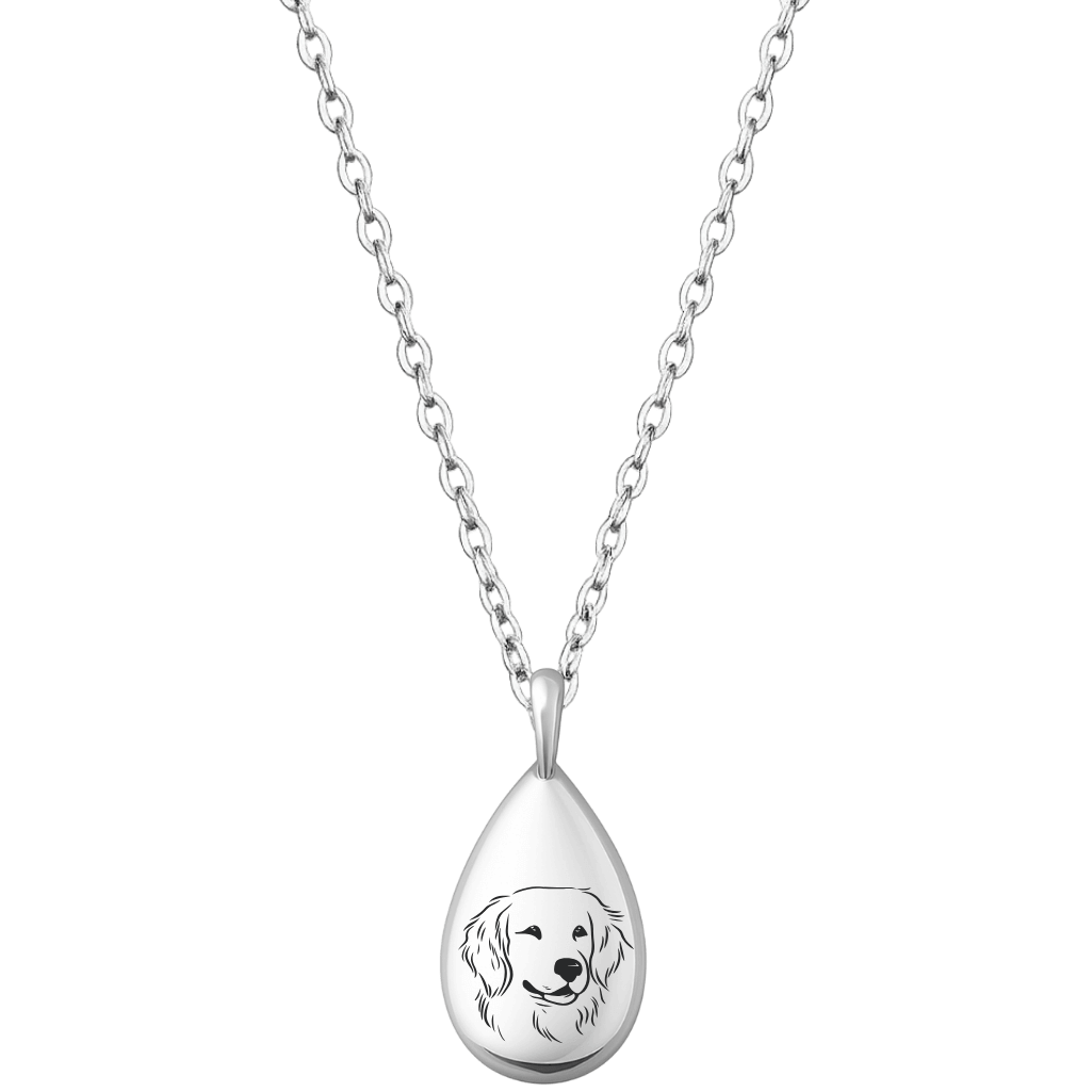 Personalised Pet Memorial Photo Teardrop Urn Necklace – Picture-to-drawing Dog Keepsake