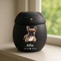 Personalised Ceramic Pet Urn with Sleeping Dog Lid – Cremation Urn for Ashes with Dog's Photo, Name & Dates