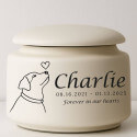Personalised Ceramic Pet Urn – Dog Cremation Urn for Ashes with Name, Dates, Minimalist Dog Illustration & Tribute