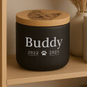 Personalised Ceramic Pet Urn with Engraved Photo Drawing on the lid – Dog Cremation Urn for Ashes with Name & Dates