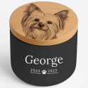 Personalised Ceramic Pet Urn with Engraved Photo Drawing on the lid – Dog Cremation Urn for Ashes with Name & Dates