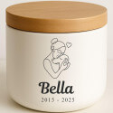 Personalised Ceramic Pet Urn with Woman & Dog Illustration –  Dog Cremation Urn for Ashes with Name & Dates