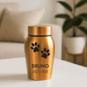 Personalised Pet Urn with Name, Dates & Paw Print Design – Stainless Steel Dog Urn