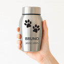 Personalised Pet Urn with Name, Dates & Paw Print Design – Stainless Steel Dog Urn