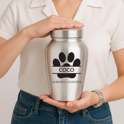 Personalised Pet Urn with Name & Dates in a Paw...