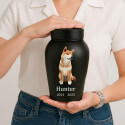 Personalised Pet Urn with Full Dog Portrait, Name & Dates – Stainless Steel Dog Urn