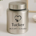Personalised Pet Urn with Heart Paw Icon, Name & Dates – Stainless Steel Dog Urn