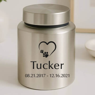 Personalised Pet Urn with Heart Paw Icon, Name...