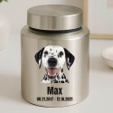 Personalised Pet Urn with Photo Name & Dates – Cylinder Stainless Steel Dog Urn