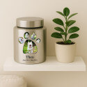Personalised Pet Urn with Name, Dates & Photos in a Paw-shaped Frame – Cylinder Stainless Steel Dog Urn