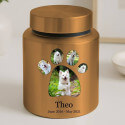 Personalised Pet Urn with Name, Dates & Photos in a Paw-shaped Frame – Cylinder Stainless Steel Dog Urn