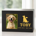 Personalised Black Wooden Pet Urn Box with Photo – Dog Urn with Angel Icon, Name & Dates