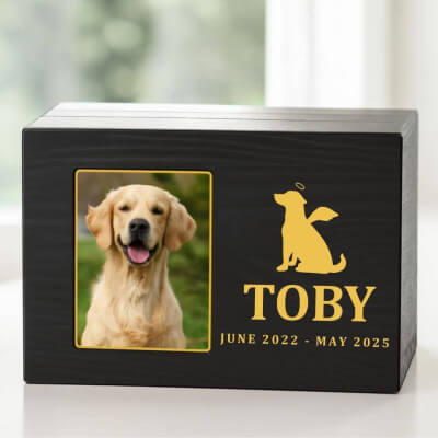 Personalised Black Wooden Pet Urn Box with...