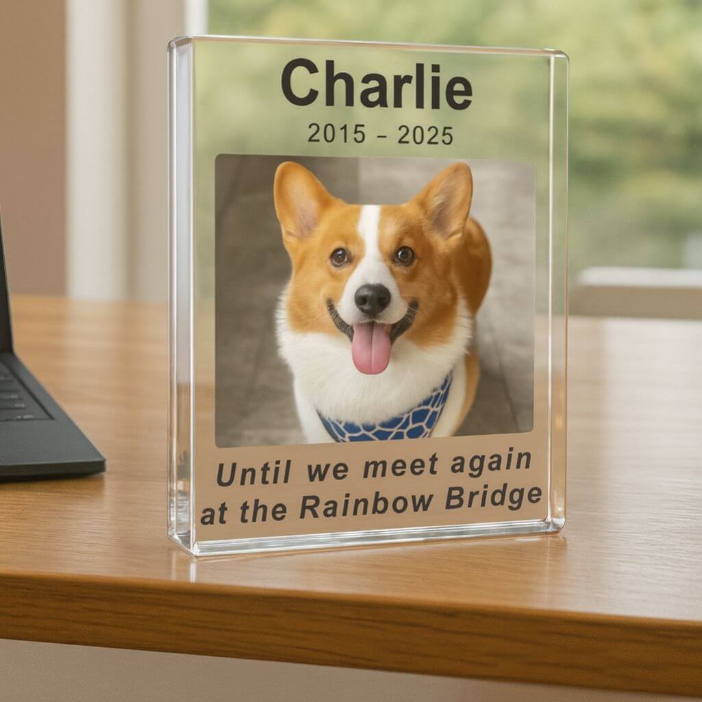 Personalised Pet Memorial Gift – Portrait Dog Memorial Acrylic Plaque with Photo, Name & Dates