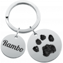 Personalised Pet Memorial 2-Charm Round Keyring - Engraved with Dog's Paw-Print & Name