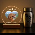 Personalised Pet Memorial LED Lamp with Heart Photo – Round Acrylic Plaque with Engraved Name & Dates