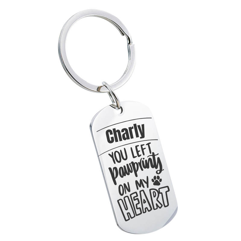 Personalised Pet Memorial Military Keyring - Engraved with Heartfelt Text & Dog's Photo