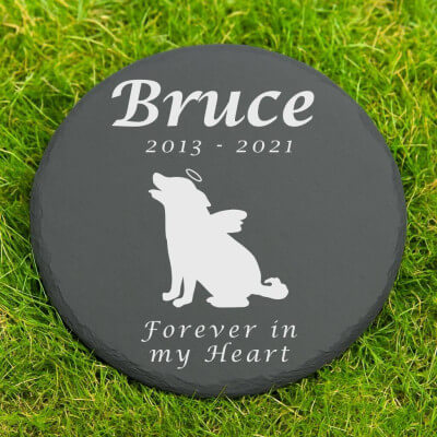 Personalised Round Pet Grave Marker – Slate Dog...