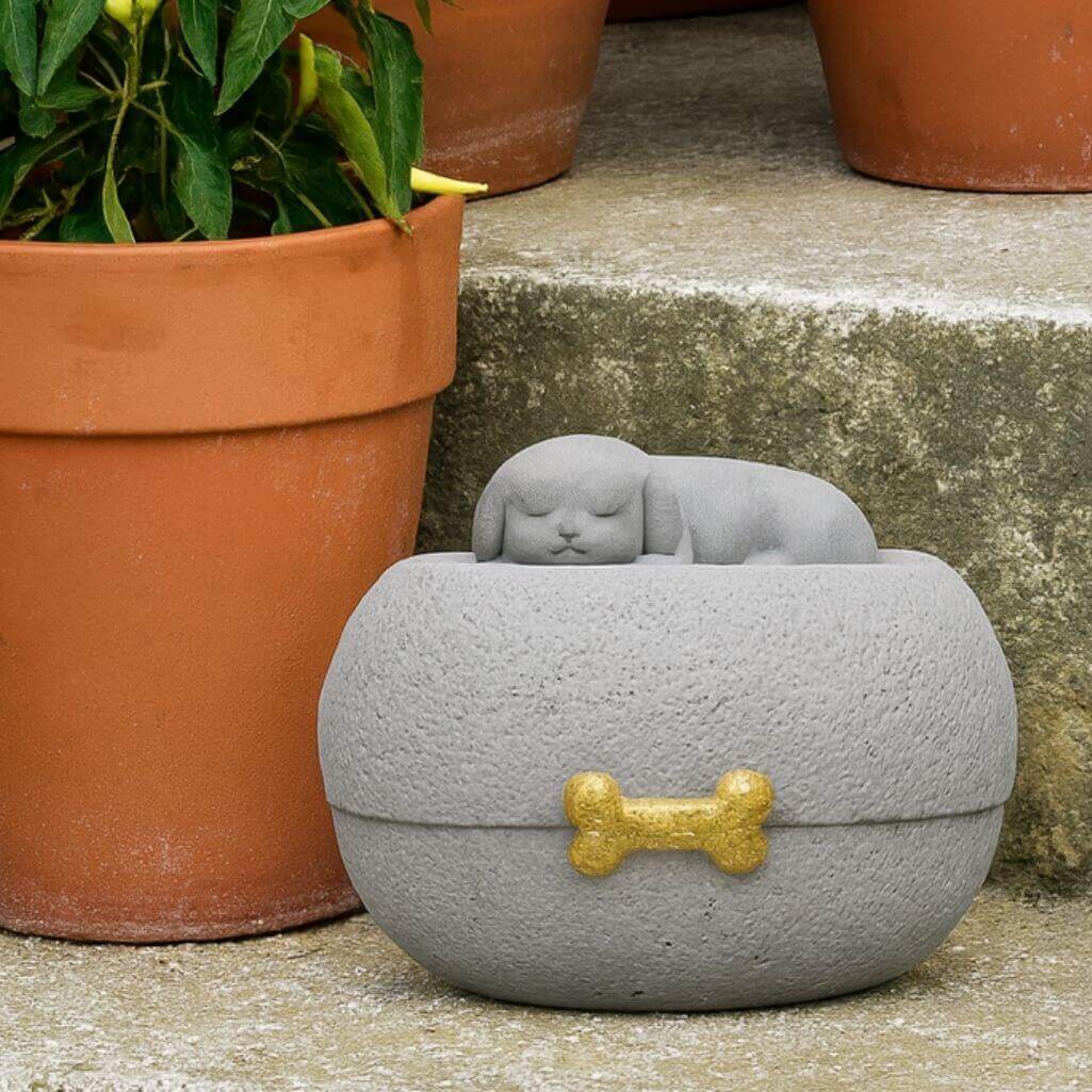 Outdoor Resin Pet Urn – Dog Cremation Urn for Ashes with Sleeping Dog Figure for Garden Display