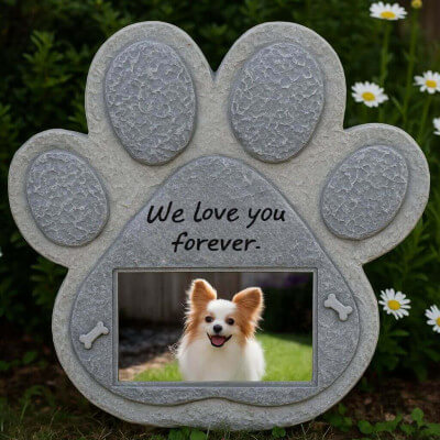 Paw-Shaped Pet Memorial Stone with Photo Frame...