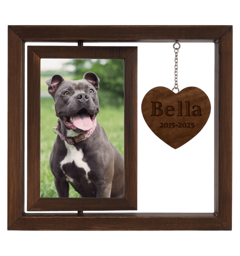 Personalised Wooden 360° Rotating Pet Memorial Photo Frame – Engraved with Name & Dates